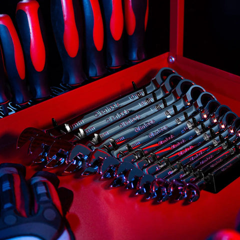 Must Have 12 Slot Wrench Organizer With Magnetic Backing Wall Mount Rack for Stubby and Full Size SAE and Metric Wrenches