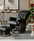 360 Degree Swivel Glider Recliner with Ottoman in a living room setting with a Christmas tree and globe decoration