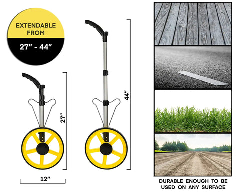 Digital Distance Measuring Wheel With Crisp Lcd Readouts And Rigged Right Commercial Specs. Glides Over Asphalt On A Durable Plastic Drum Attached To A Collapsing Handle. Breaks Down Swiftly For No Sweat Hauls And Ships In A Tote For Clean Job Site Prep.