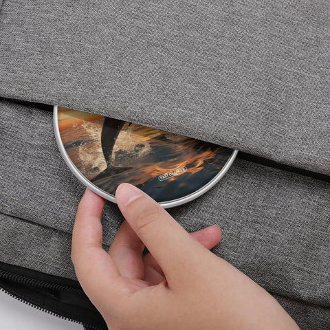 10W Fast Wireless Charger Pad For Phones Slim Portable Charging Station inserted into gray fabric bag