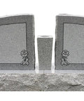 Custom Engraved Two Person Cemetery Memorial With Center Vase, Granite Headstone Double Monument with flowers and cross engravings