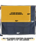 Two men holding a heavy duty 80 X 72 inches black polyester moving blanket, demonstrating its size and durability.