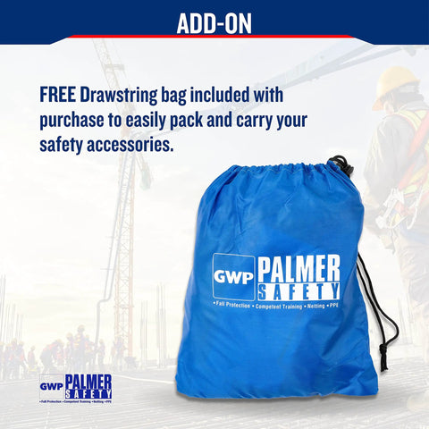Blue drawstring bag for Heavy Duty Full Body Safety Harness Kit With Detachable 6 Ft Lanyard Single Leg Lanyard Internal Shock Absorber