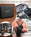 Portable Sewing Kit For Beginners And Kids 142 Piece Travel Set with multicolor thread in a travel bag with suitcase and backpack
