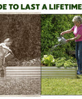 Galvanized Raised Garden Bed 6 Feet By 3 Feet By 1 Foot Outdoor Planter For Vegetables, Flowers, And Herbs with woman watering plants