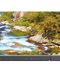 Heavy Duty 70 Inch Led Business Display Built Like A Tank Featuring Dual Hdmi Vga Dvi Displayport Lan Control Ops Slot Plug And Play Ready Slick Professional Black Housing showing vibrant nature scenery.