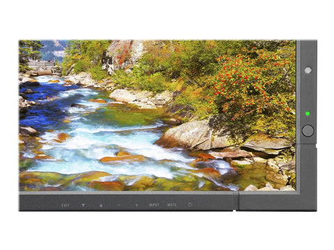 Heavy Duty 70 Inch Led Business Display Built Like A Tank Featuring Dual Hdmi Vga Dvi Displayport Lan Control Ops Slot Plug And Play Ready Slick Professional Black Housing showing vibrant nature scenery.