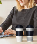 Top Tier Reusable Double Wall Insulated Travel Mug In White And Black Keeps Your Drinks Steaming Or Chilled With A Secure Flip Top Lid Built For No Spill Commuting And Weekend Warrior Sippin, set of 2 mugs, 16oz