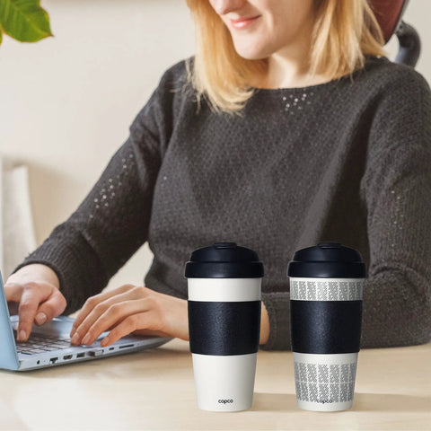 Top Tier Reusable Double Wall Insulated Travel Mug In White And Black Keeps Your Drinks Steaming Or Chilled With A Secure Flip Top Lid Built For No Spill Commuting And Weekend Warrior Sippin, set of 2 mugs, 16oz