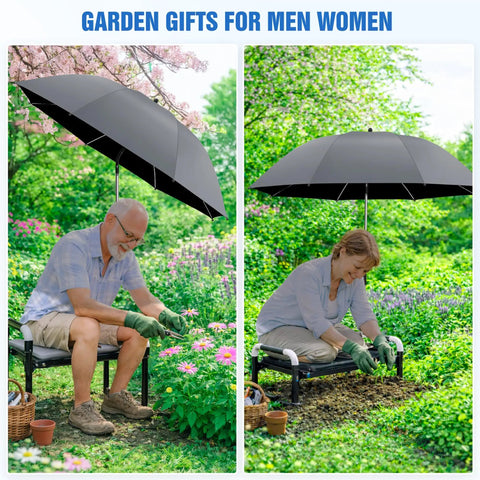 42 Inch Garden Chair Umbrella With Universal Clamp, 360 Degree Swivel Sun Shield For Garden Seats, Kneeling Benches, And Camping Chairs, UPF 50 Plus Protection, Folding Clip On Outdoor Umbrella For Sun And Light Rain, No Kneeler Included