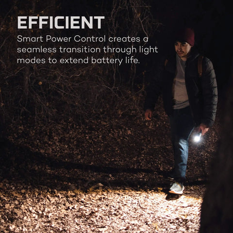 Person hiking at night using DaVinci 3500 Lumen Rechargeable Handheld Flashlight With Power Bank Built In USB Type C Charging Waterproof EDC Light