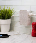 Five Outlet Extender With USB Ports Twin Pack Surge Protector 560 Joules side access installed in kitchen