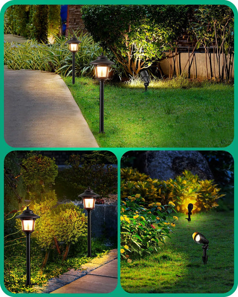 8 Pack Low Voltage Landscape Lights Kit With 6 Pathway Lights And 2 Spotlights, 12V Outdoor Aluminum Landscape Lighting for gardens
