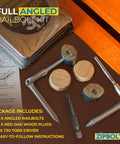 Angled Railbolt Handrail To Newel Post Connector Kit with components and instructions for easy lower connection installations.