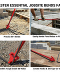 Fixum Heavy Duty Manual Rebar Bender For 5/8 Inch Steel Rods bending rebar at a construction site with solid steel lever.