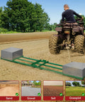 Person using 8ft Heavy Duty Drag Harrow For ATV UTV Yard Drag And Driveway Grader With 6ft Chain Gravel Leveling Tool Green Rust Resistant Coating