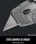 Close-up of a blade in a utility knife, Heavy Duty Utility Knife Blades 100 Pack For Drywall Leather Rubber And More, blade edge visible