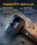 Hard Hat Buddy Headrest Hook for Trucks and SUVs, heavy-duty PETG material on metallic surface, weather-resistant features shown.