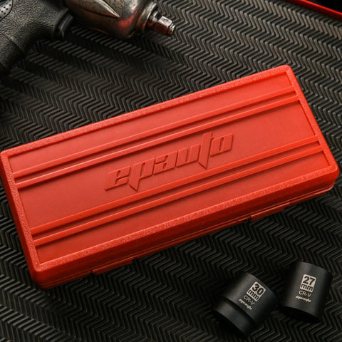 1/2 Inch Drive Metric Shallow Impact Socket Set with Cr-V Steel, durable storage case shown with 14 piece sockets