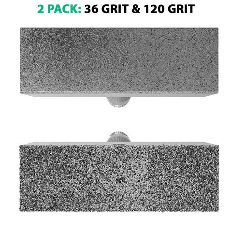 ATLIN diamond grinding wheel dresser blocks, 36 and 120 grit, two-pack; shown from front and side.