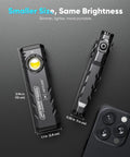 Rugged Rechargeable EDC Flashlight With Turbo Mode, 1000 Lumens LED next to smartphone, showing compact size dimensions