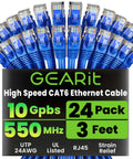 Cat6 Ethernet Patch Cable 3 Ft Blue Pack Of 24 Snagless Gold Plated RJ45 Mad Fast 10Gbps Network Cables packaging