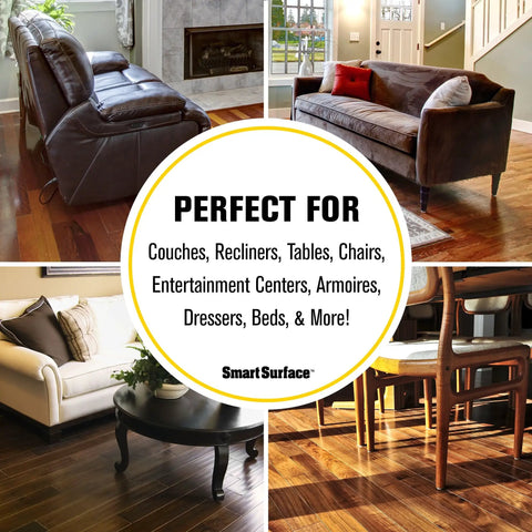 Image of living room furniture on hardwood floors, highlighting the use of Heavy Duty Self Adhesive Furniture Felt Pads 1 Inch Round Oatmeal.