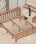 Set Of Four Heavy Duty Metal Bed Support Legs With Adjustable Height From 7 To 13 Inches, installed under wooden bed frame.