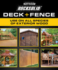 Hardcore Deck And Fence Stain With Gnarly UV Protection Black Walnut Oil Base on various wood surfaces including deck, shed, and fence.