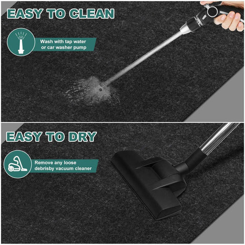 Close-up of 36x60 Inch Oil Drip Mat For Garage And Driveway, Reusable Absorbent Spill Pad being cleaned and vacuumed