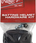 Ballpark Baseball And Softball Batting Helmet Hardware Kit With Heavy Duty Cage Clips For Wire Face Guard Upgrade Including Screws T Nuts And Solid Grip Tabs In Sleek Matte Black Player Issue Coating, displayed in packaging with screws.