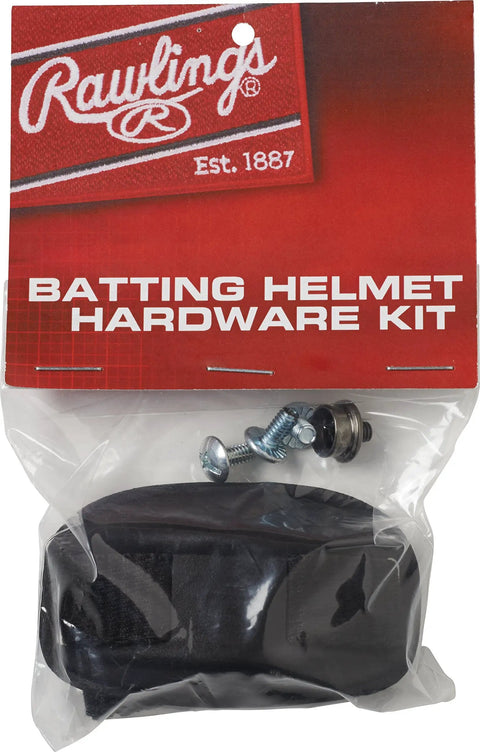 Ballpark Baseball And Softball Batting Helmet Hardware Kit With Heavy Duty Cage Clips For Wire Face Guard Upgrade Including Screws T Nuts And Solid Grip Tabs In Sleek Matte Black Player Issue Coating, displayed in packaging with screws.