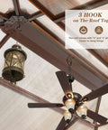 Interior view of 10 Foot By 13 Foot Gazebo With Double Polycarbonate Roof showing ceiling fan and lamp hanging from hooks.