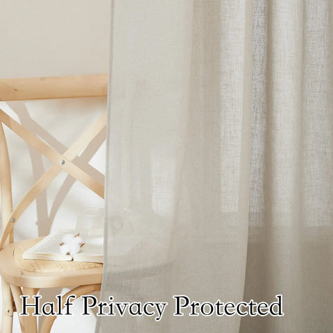 Sheer Linen Textured Grommet Curtains 84 Inch Long Semi Sheer Privacy Light Filtering Shabby Chic for Living Room