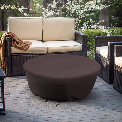 Round Outdoor Fire Pit Cover 48 Inch Diameter 18 Inch High 12 Oz PVC Coated Polyester Waterproof UV And Weather Resistant