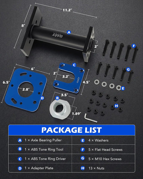 All In One Rear Axle Bearing Puller And Installer Kit With ABS Tone Ring Driver For Toyota Tacoma 4Runner Tundra Hilux And T100 Series Wheel Bearing Removal Tool Set with tools on display
