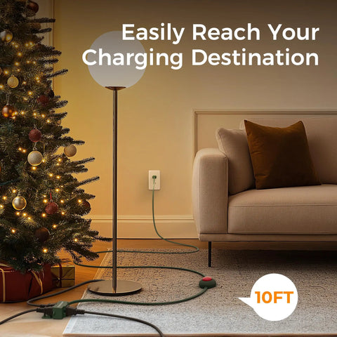 Foot Pedal Switch Extension Cord With On Off Switch, 3 Outlets, 10 Foot Length beside a Christmas tree and floor lamp.