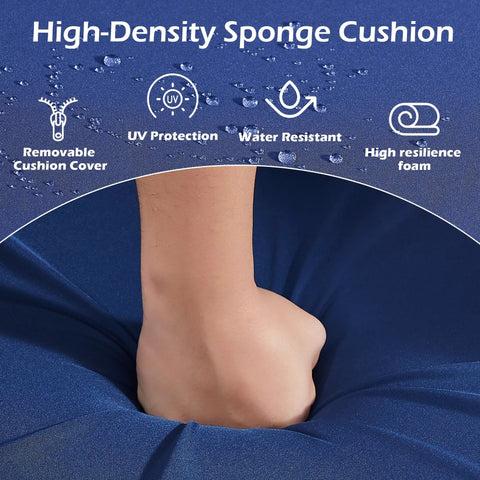 Close-up of high-density blue sponge cushion for Three Piece Outdoor Patio Set With 360 Degree Swivel Rocking Chairs And Rattan Side Table