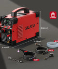 Plasma Cutter STC550P 55 Amp Pilot Arc Dual Voltage 110 And 220V With LED Display and accessories on gray background.