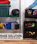 Jumbo Stackable Storage Bins Pack Of 3 With Large Easy Grip Handles And Wide Front Opening For Quick Access Interlocking And Vertical Stacking Heavy Duty Rust And Water Resistant Black
