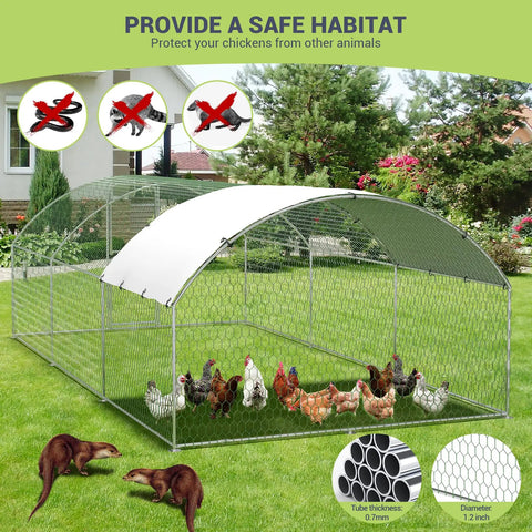 Large Walk In Metal Chicken Coop With Waterproof And UV Resistant Cover For Outdoor Backyard Or Farm Use, Heavy Duty Galvanized Frame