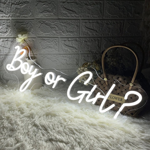 Boy Or Girl Neon Sign For Wall Decor 23.6 Inch LED Large Dimmer Sign For Bedroom Aesthetic And Birthday Party Gift For Boyfriend Girlfriend Lovers Women Men Room Or Bathroom Decor Safe Flexible Light