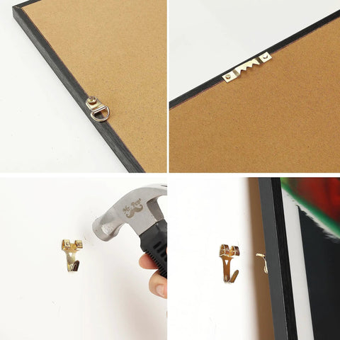 Picture Hanging Kit 220 Pieces Gold Hardware Set With Assorted Hooks Nails Sawtooth Hangers D Rings Steel Wire Ring Hooks For Frames Canvas And Decor Ready To Mount At Home showing frame installation details