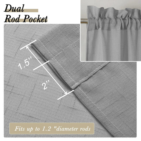 Gray Faux Linen Sheer Curtains Set, 2 Panels Each 40x96 Inches, Light Filtering Textured Rod Pocket Window Drapes detail
