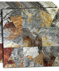 Set of 5 sheets of triangle aluminum mosaic with durable rusty slate finish, Self Adhesive Metal Backsplash Tile for kitchen and bath.
