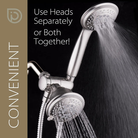 High Pressure 24 Function Handheld Showerhead And Rain Shower Combo With Four Inch Chrome Face Dual 2 In 1 Shower Head System