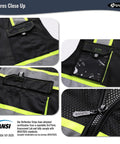 Close-up features of Stay Cool And Look Sharp Working Outdoors With This No Sweat High Reflective Mesh Vest with pockets and zippers.