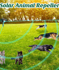 Ultrasonic Outdoor Animal Repellent Deterrent Solar Powered Waterproof Motion Sensor Two Pack Green For Yards Gardens And Lawns With No Nonsense Long Term Behavioral Training To Keep Pests And Wildlife At Bay., green solar animal repeller in lawn with cats and dogs