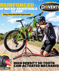 Heavy Duty E Bike Repair Stand With Beefy 110 Lb Capacity supports mountain bike on outdoor dirt path.