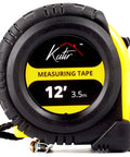 Front view of 12 Foot Magnetic Tape Measure With Magnetic Hook And Fraction Markings, Steel Retractable Blade, Dual Sided Ruler, Easy Read Tape In Shock Absorbent Rubber Case For Pros